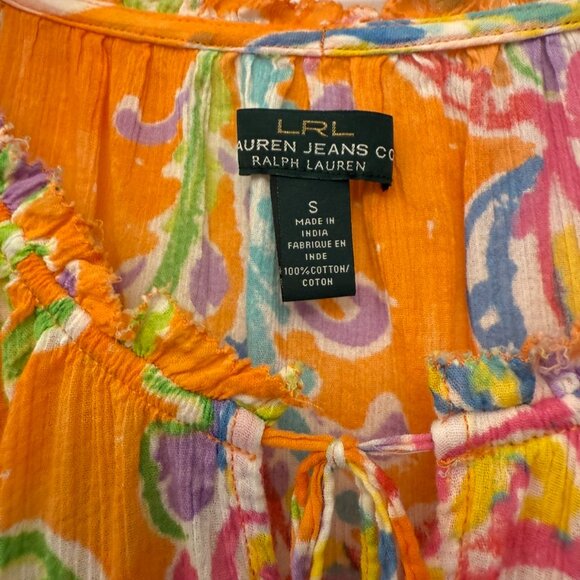 Ralph Lauren Jeans LRL Orange Paisley Blouse Size SMALL - Picture 3 of 4